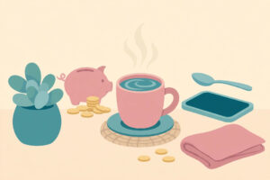 Realistic morning routine doing paid surveys with coffee for small extra earnings